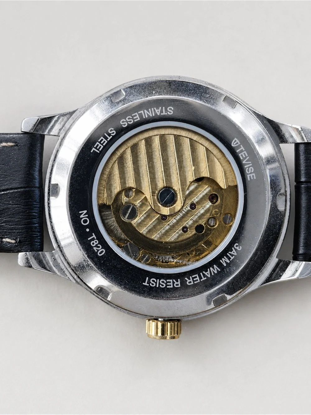 TEVISE T820 Men’s Automatic Skeleton Watch Blue Gold Leather Box Tags